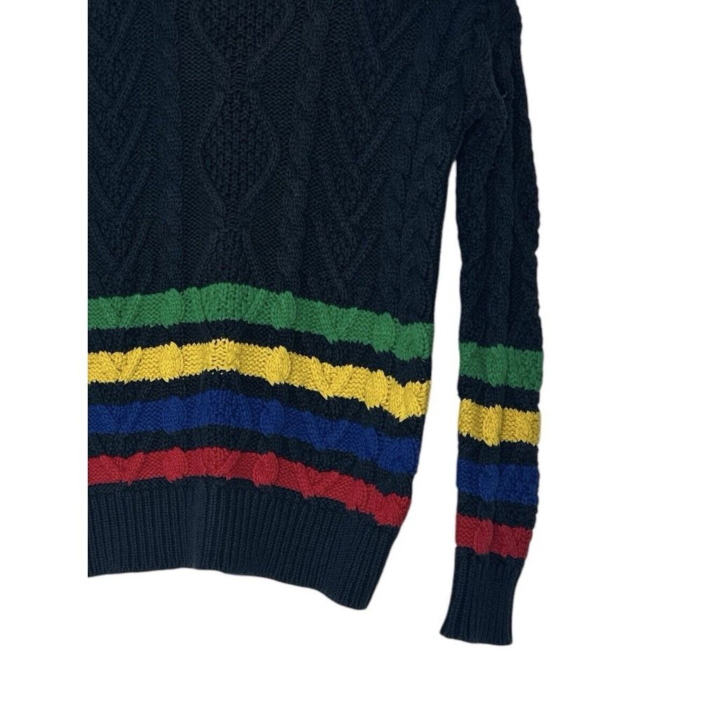 Lauren Ralph Lauren Sweater Top Women XS Cable Knit Striped Navy Blue Outdoor - Picture 9 of 9